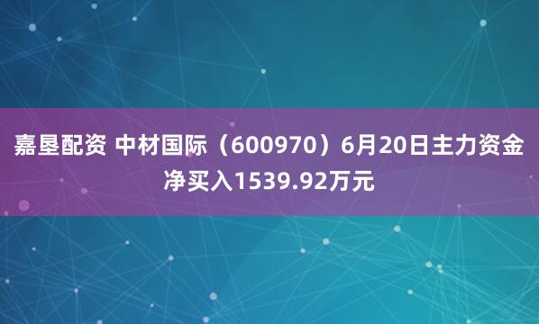 嘉垦配资 中材国际（600970）6月20日主力资金净买入1539.92万元