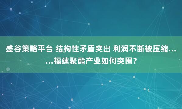 盛谷策略平台 结构性矛盾突出 利润不断被压缩......福建聚酯产业如何突围？