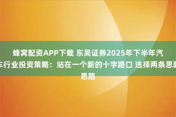 蜂窝配资APP下载 东吴证券2025年下半年汽车行业投资策略：站在一个新的十字路口 选择两条思路
